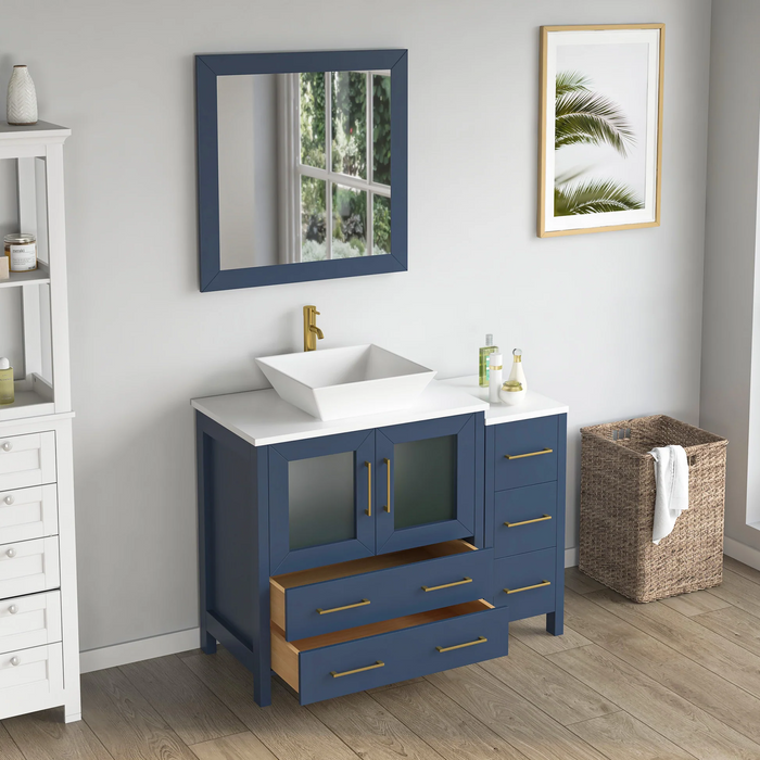 CVC Solid Wood Blue Bathroom Cabinet Blue