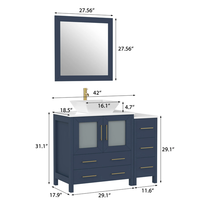CVC Solid Wood Blue Bathroom Cabinet Blue