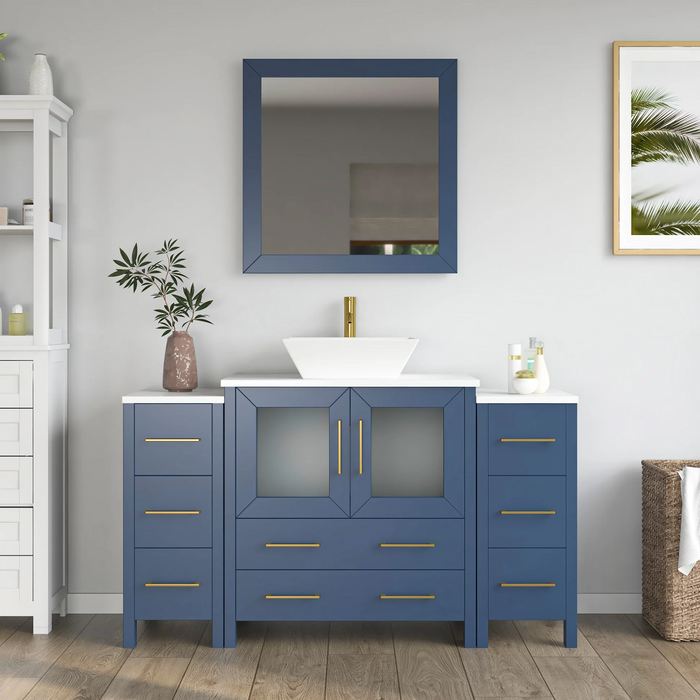 CVC Solid Wood Blue Bathroom Cabinet Blue