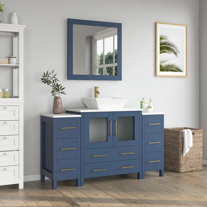 CVC Solid Wood Blue Bathroom Cabinet Blue