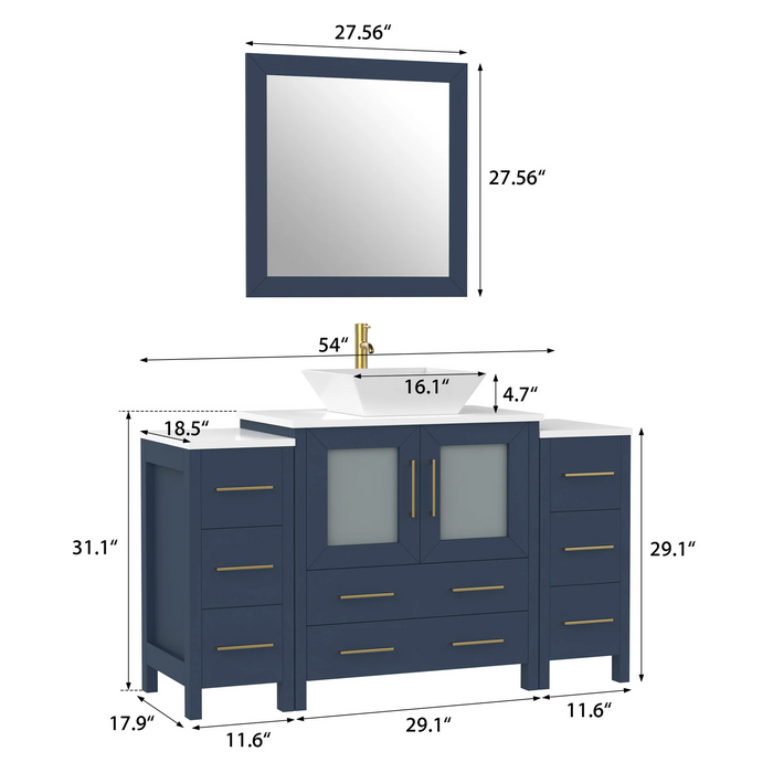 CVC Solid Wood Blue Bathroom Cabinet Blue