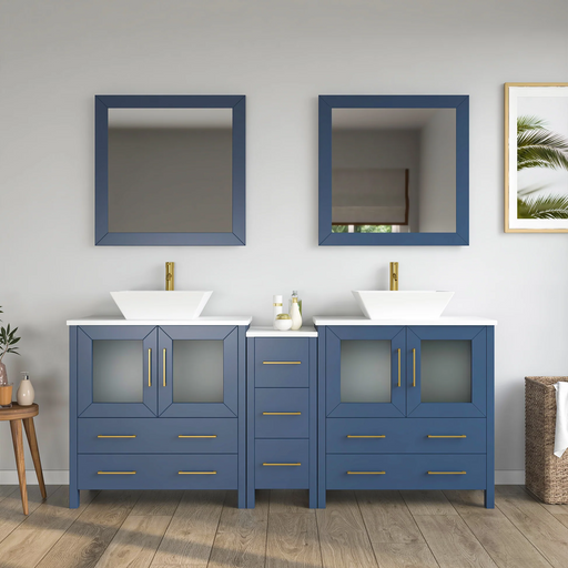 CVC Solid Wood Blue Bathroom Cabinet Blue