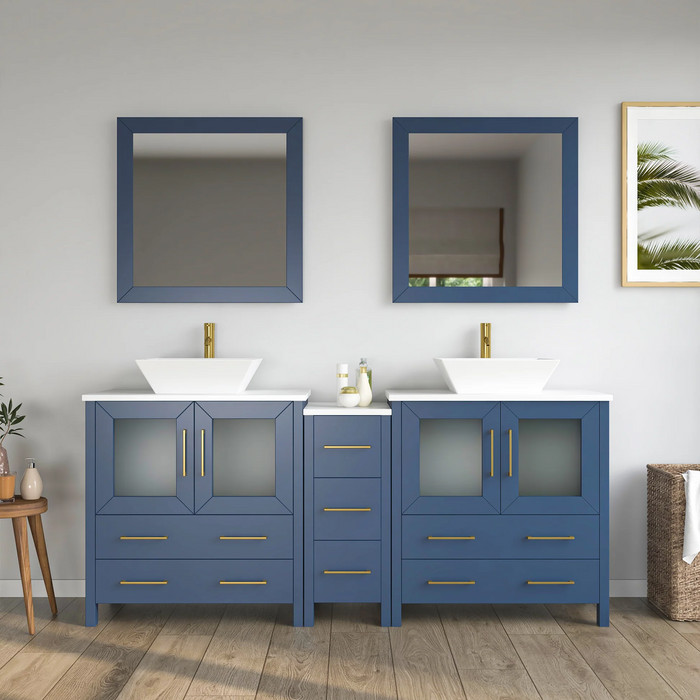 CVC Solid Wood Blue Bathroom Cabinet Blue