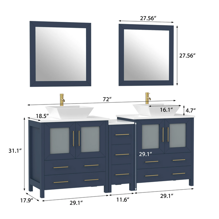 CVC Solid Wood Blue Bathroom Cabinet Blue