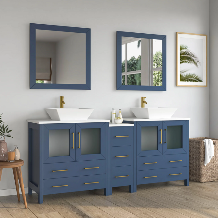 CVC Solid Wood Blue Bathroom Cabinet Blue