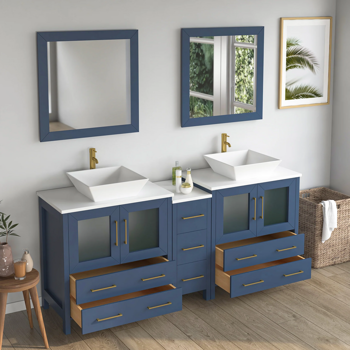 CVC Solid Wood Blue Bathroom Cabinet Blue