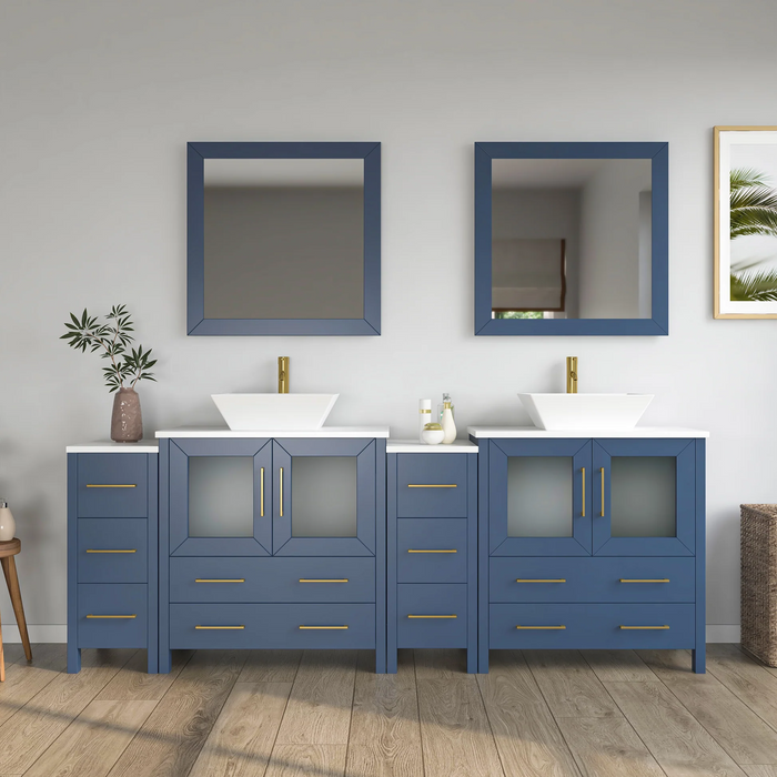 CVC Solid Wood Blue Bathroom Cabinet Blue