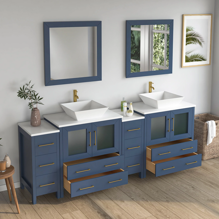 CVC Solid Wood Blue Bathroom Cabinet Blue