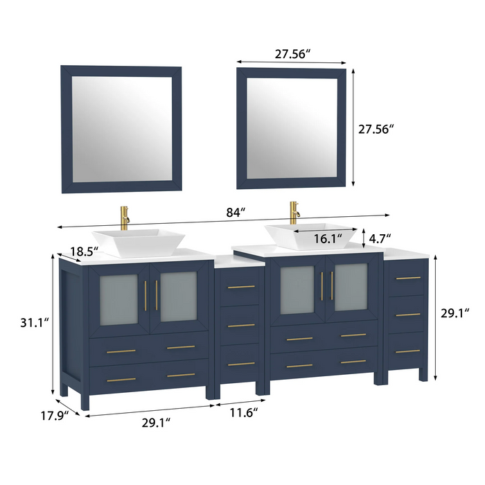 CVC Solid Wood Blue Bathroom Cabinet Blue