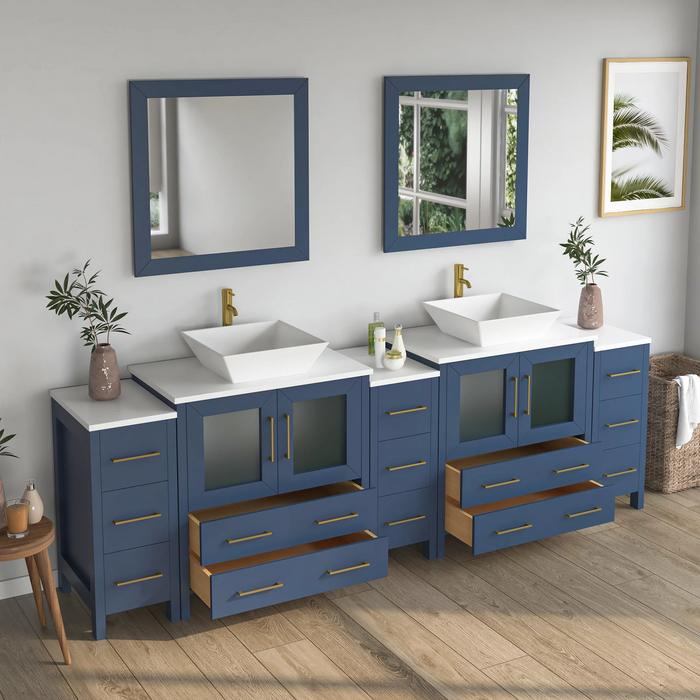 CVC Solid Wood Blue Bathroom Cabinet Blue
