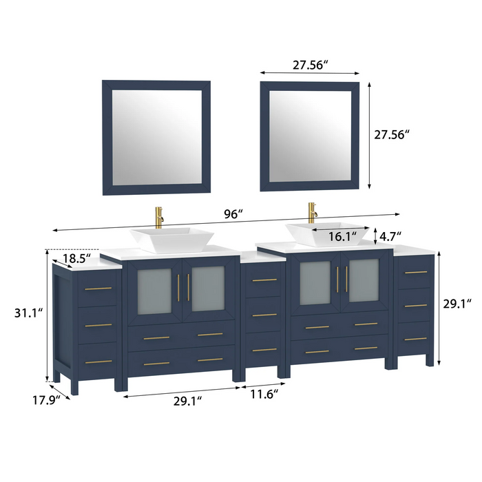 CVC Solid Wood Blue Bathroom Cabinet Blue