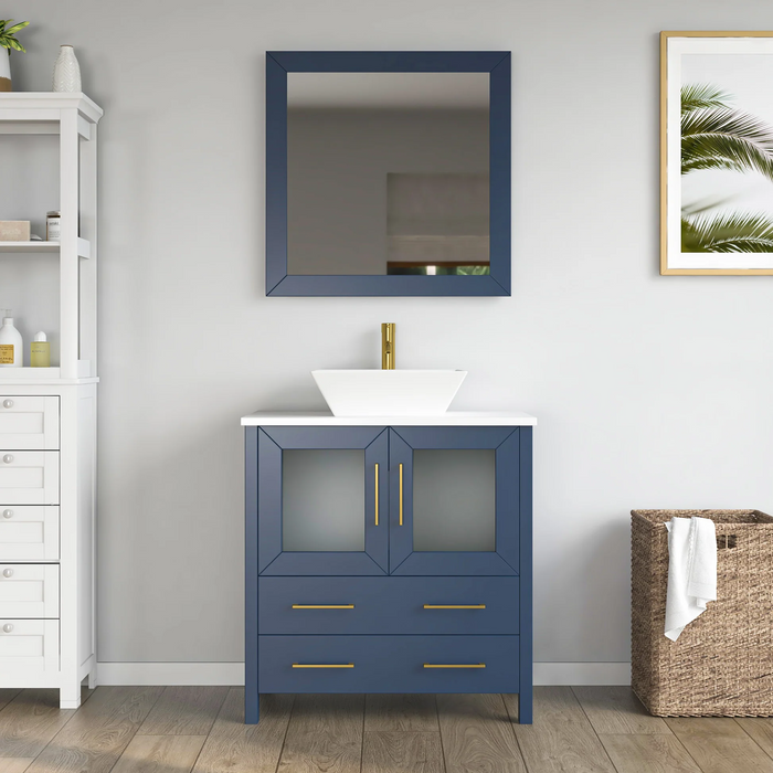 CVC Solid Wood Blue Bathroom Cabinet Blue