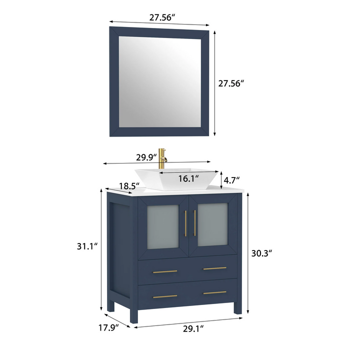 CVC Solid Wood Blue Bathroom Cabinet Blue