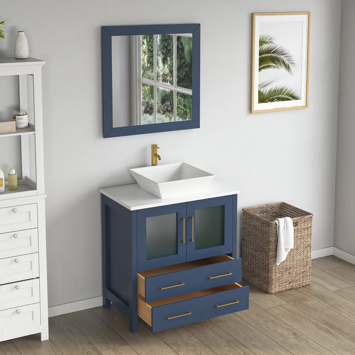 CVC Solid Wood Blue Bathroom Cabinet Blue
