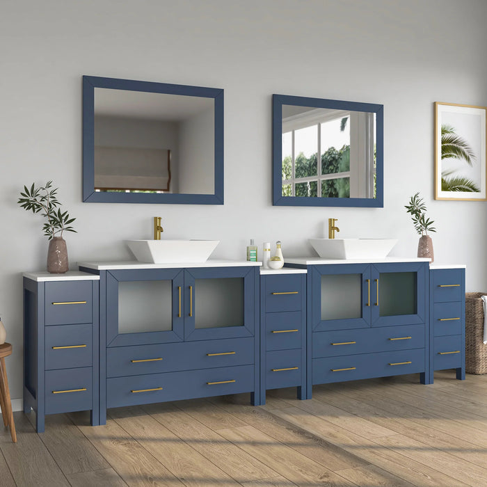 CVC Vintage Green Solid Wood with White Engineered Marble Top and Mirror CVC36 Bathroom Cabinet - 108" x 18.5" x 36"
