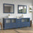CVC Blue Solid Wood with White Engineered Marble Top and Mirror CVC36 Bathroom Cabinet - 84" x 18.5" x 36"