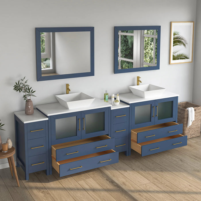 CVC Vintage Green Solid Wood with White Engineered Marble Top and Mirror CVC36 Bathroom Cabinet - 96" x 18.5" x 36"