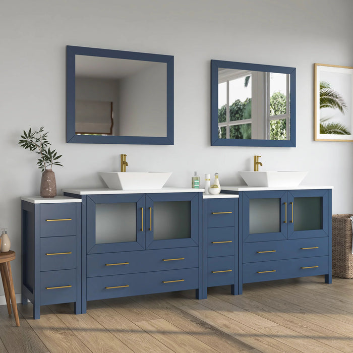 CVC Vintage Green Solid Wood with White Engineered Marble Top and Mirror CVC36 Bathroom Cabinet - 96" x 18.5" x 36"