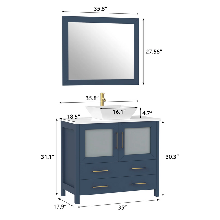 CVC Solid Wood Blue Bathroom Cabinet Blue