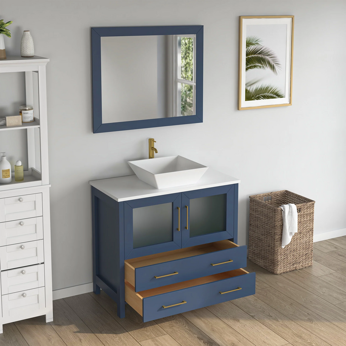 CVC Solid Wood Blue Bathroom Cabinet Blue