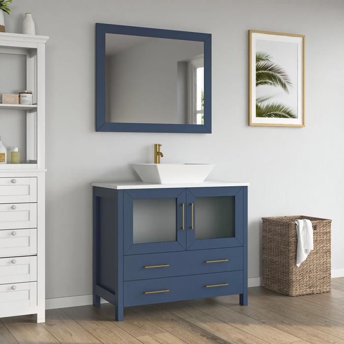 CVC Solid Wood Blue Bathroom Cabinet Blue