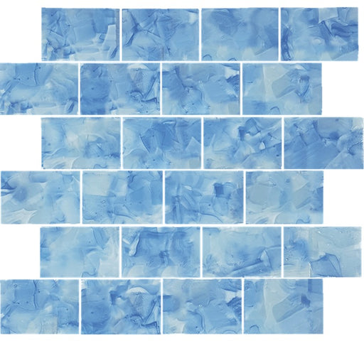 Full Sheet Sample - Aquatica Flower Bluebell Staggered Glass Mosaic - 2" x 3" x 8 MM Glossy