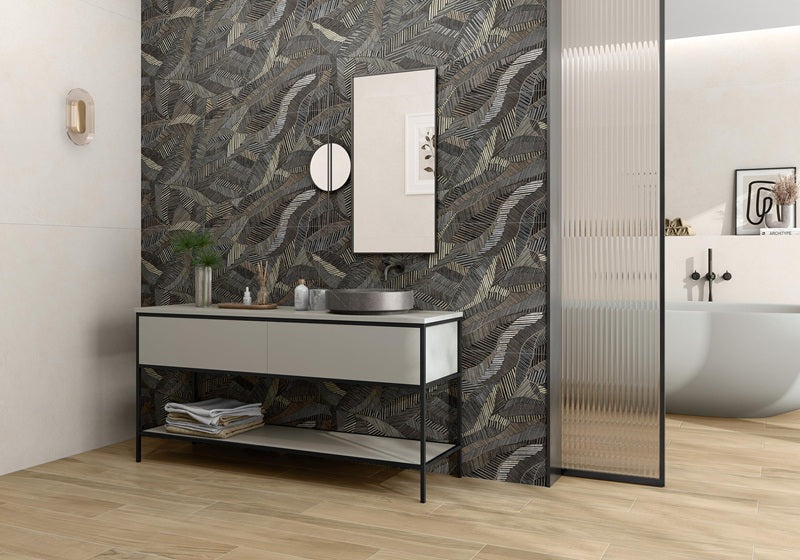 Tinsel Porcelain Brown Leaf NAVTINS Tile Glossy 2