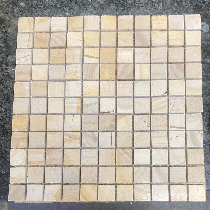 Burma Teak Polished Limestone Mosaic - 1" x 1"