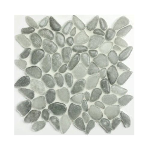 Full Sheet Sample - Artesano Reciclado Cascade Grey Pebble Marble Mosaic - 10.6" x 10.6" x 3/8" Glossy