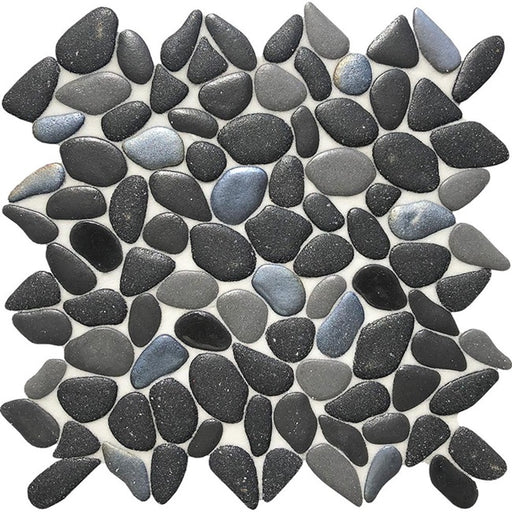 Full Sheet Sample - Aquatica Liquid Rocks Abyss Black Random Pebble Glass Mosaic - 10.50" x 10.50" x 6 MM Textured