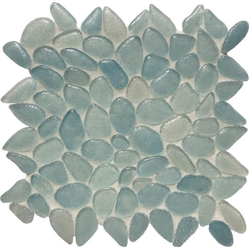 Full Sheet Sample - Aquatica Liquid Rocks Aqua Blue Random Pebble Glass Mosaic - 10.50" x 10.50" x 6 MM Textured