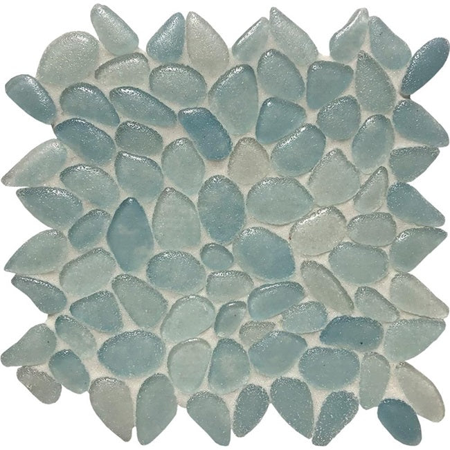 Full Sheet Sample - Aquatica Liquid Rocks Aqua Blue Random Pebble Glass Mosaic - 10.50" x 10.50" x 6 MM Textured