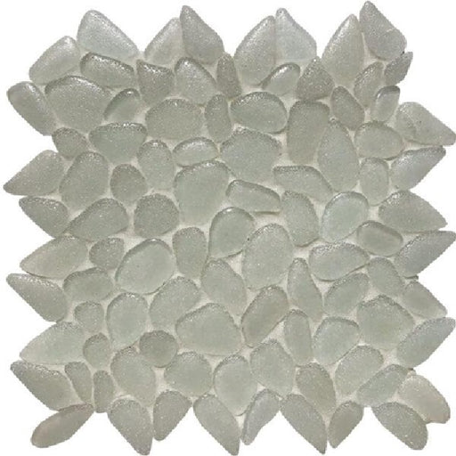 Full Sheet Sample - Aquatica Liquid Rocks Glacier White Random Pebble Glass Mosaic - 10.50" x 10.50" x 6 MM Textured