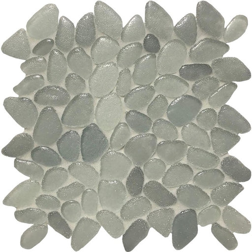 Full Sheet Sample - Aquatica Liquid Rocks Oyster Silver Random Pebble Glass Mosaic - 10.50" x 10.50" x 6 MM Textured