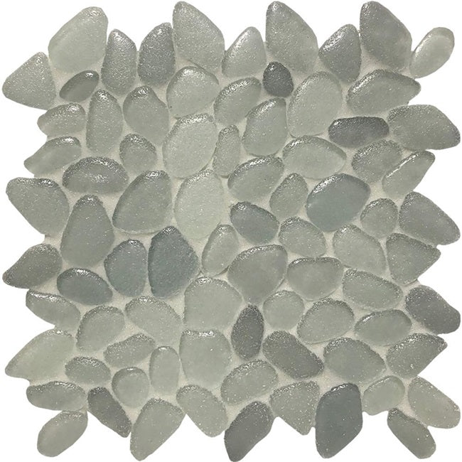 Full Sheet Sample - Aquatica Liquid Rocks Oyster Silver Random Pebble Glass Mosaic - 10.50" x 10.50" x 6 MM Textured