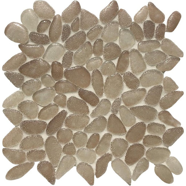 Full Sheet Sample - Aquatica Liquid Rocks Sandy Beige Random Pebble Glass Mosaic - 10.50" x 10.50" x 6 MM Textured