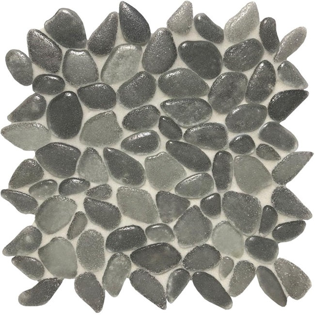 Full Sheet Sample - Aquatica Liquid Rocks Torrent Grey Random Pebble Glass Mosaic - 10.50" x 10.50" x 6 MM Textured