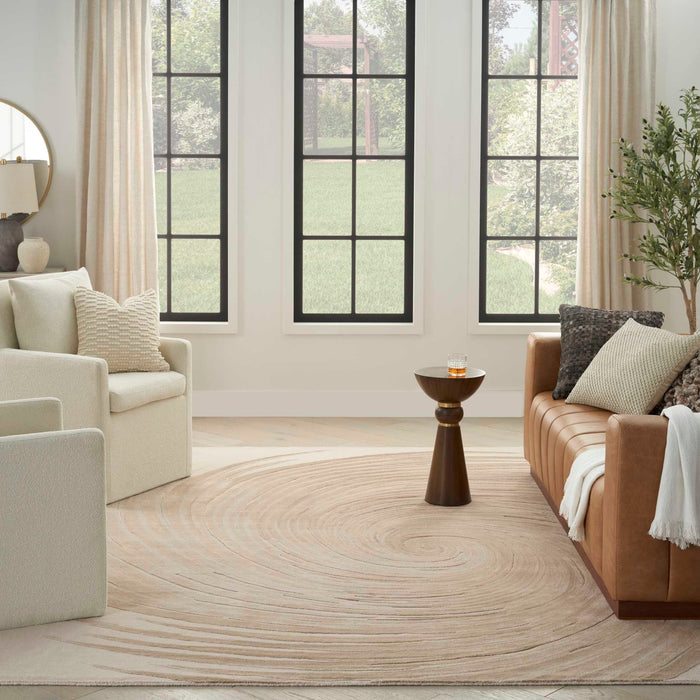 Christopher Guy Wool & Silk Ivory Sand CGS39 Wool Blend Contemporary Area Rug - 8 Ft x Round