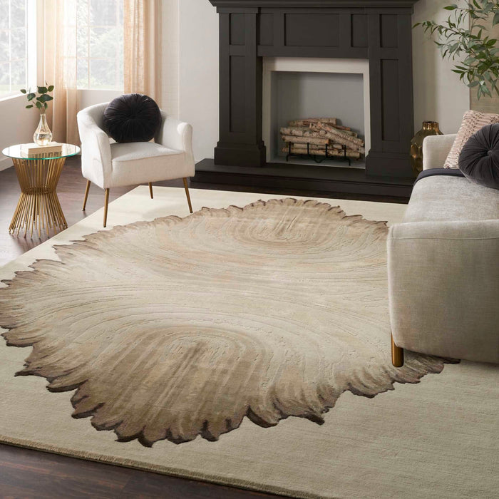 Christopher Guy Wool & Silk Sand Shell CGS45 Wool Blend Contemporary Area Rug - 10 Ft x Round