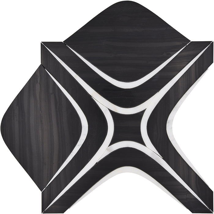 Full Sheet Sample - Skalini Line Waterjet Blackwood / Calacatta Gold Chelsea Black Natural Stone Mosaic - 10" x 10" x 3/8" Polished