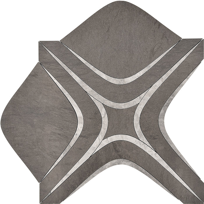 Full Sheet Sample - Skalini Line Waterjet Tunis Gray Dark / Tunis Gray Light Chelsea Gray Natural Stone Mosaic - 10" x 10" x 3/8" Polished