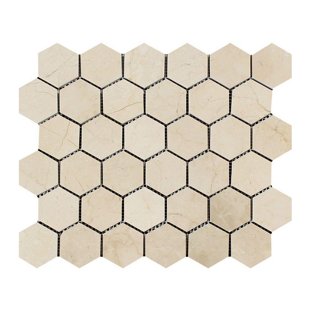 Full Sheet Sample - Crema Marfil Marble Mosaic - 2" Hexagon Polished