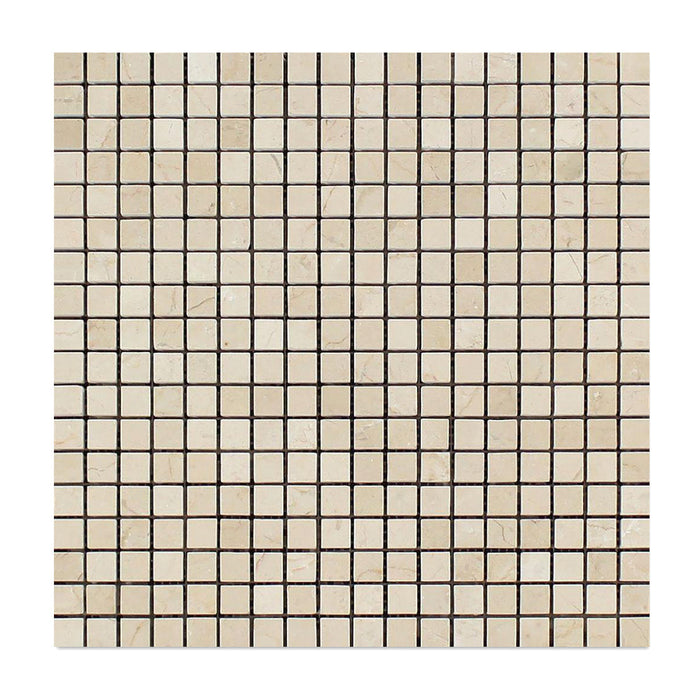 Full Sheet Sample - Crema Marfil Marble Mosaic - 5/8" x 5/8" x 3/8" Polished