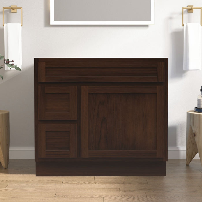 CVD Brown Solid Wood Left Drawer Bathroom Cabinet - 36" x 32.5" 1