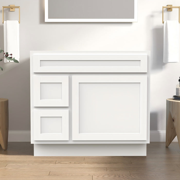 CVD White Solid Wood Left Drawer Bathroom Cabinet - 36" x 32.5" 1