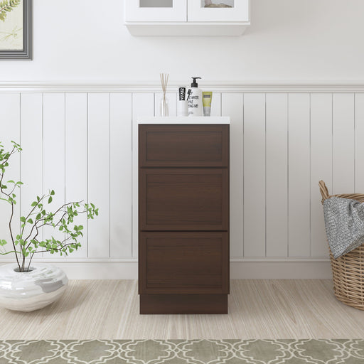 CVD Brown Solid Wood 3 Drawers Bathroom Cabinet - 15" x 32.5" 1