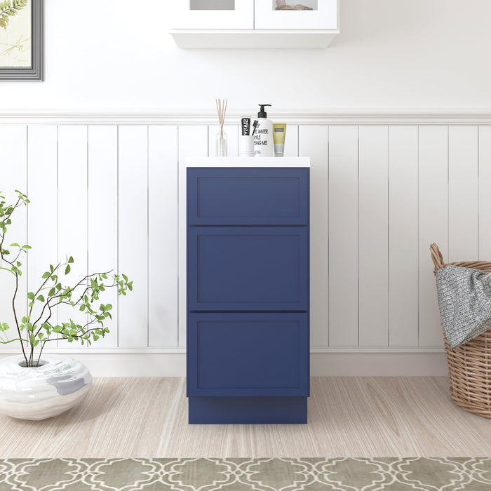 CVJ Blue Solid Wood 3 Drawers Bathroom Cabinet - 15" x 32.5" 1