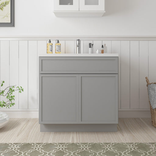 CVJ Grey Solid Wood Bathroom Cabinet - 30" x 32.5" 1