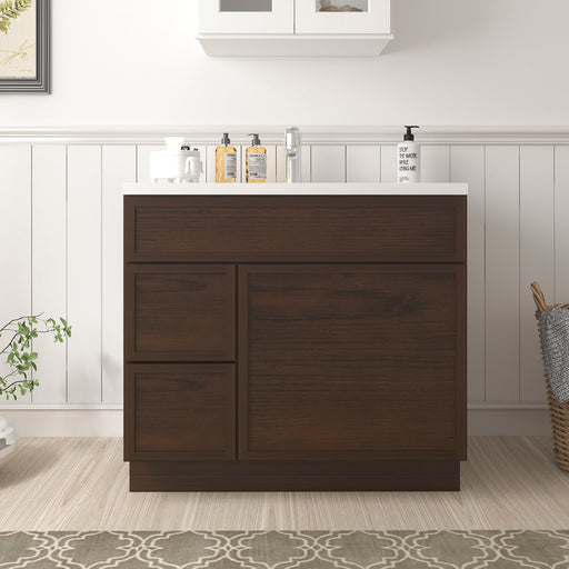 CVJ Brown Solid Wood Left Drawer Bathroom Cabinet - 36" x 32.5" 1