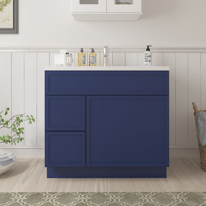 CVJ Blue Solid Wood Left Drawer Bathroom Cabinet - 36" x 32.5" 1